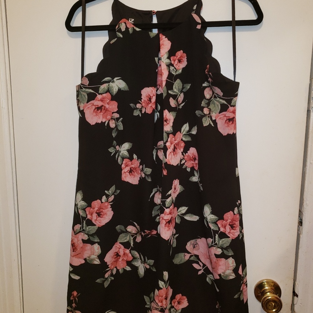 High Neck Black Floral Dress